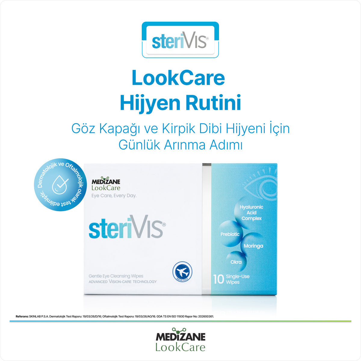 Medizane LookCare SteriVIS Hassas Göz Temizleme Mendili 10lu
