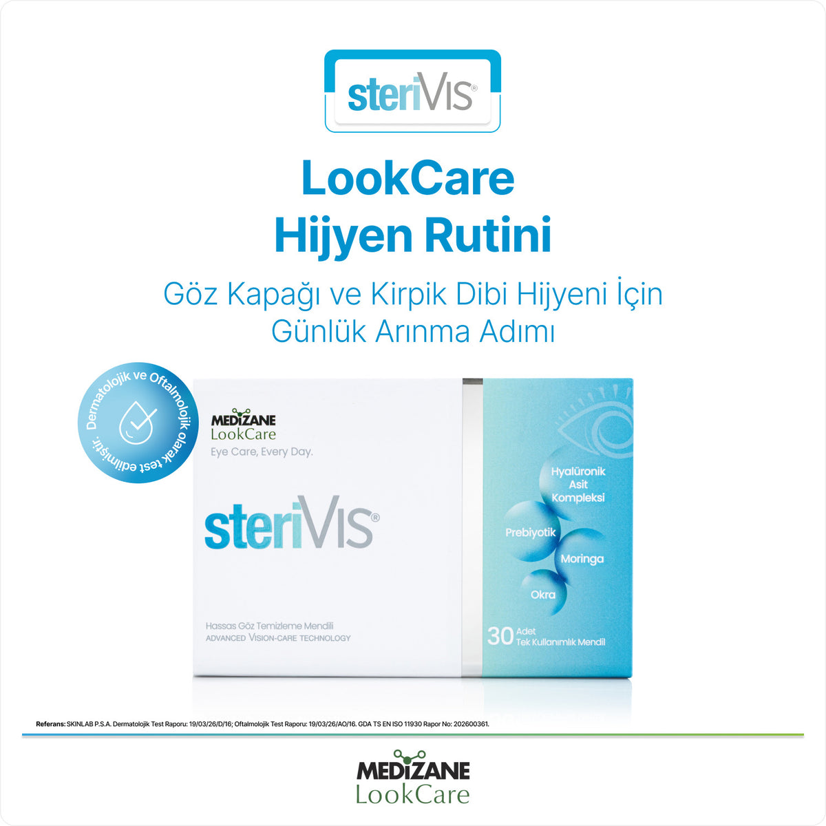Medizane LookCare SteriVIS Hassas Göz Temizleme Mendili 30lu